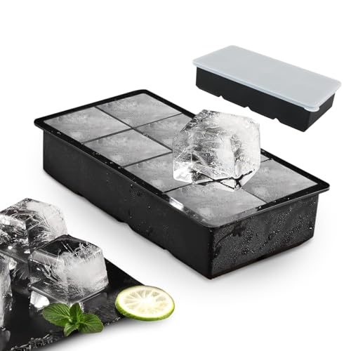Silikon Eiswürfelform, XXL Eiswürfelformen & Eiswürfelschalen mit Deckel, Whisky Eiswürfelbehälter, 2er-Pack 8 Eiswürfelform mit Deckel Silikon Eiswürfelform, XXL Eiswürfelformen & Eiswürfelschalen mit Deckel, Whisky Eiswürfelbehälter, 2er-Pack 8 Eiswürfelform mit Deckel von HingtTraum