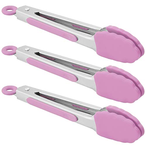 HINMAY Mini-Kochzange mit Silikonspitzen, 20,3 cm, kleine Servierzange mit weichem Griff, 3er-Set (Pink) von HINMAY