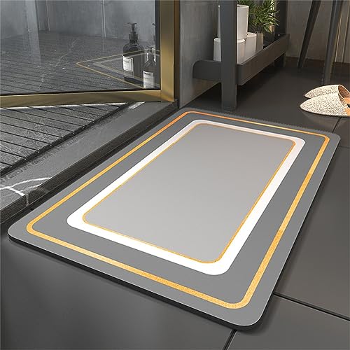 Badezimmerteppich, Badematte, Badematte Stein, Teppich Läufer, Stone Bath Mat, Badteppich Rutschfest Waschbar, Absorbierende Badematte, Duschmatte, Badvorleger, Duschvorleger, Carpet Grey-120x180cm von Hinnin