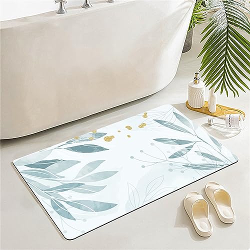 Badezimmerteppich, Badematte, Badematte Stein, Teppich Läufer, Stone Bath Mat, Badteppich Rutschfest Waschbar, Absorbierende Badematte, Duschmatte, Badvorleger, Duschvorleger, Carpet Leaf-45x70cm von Hinnin