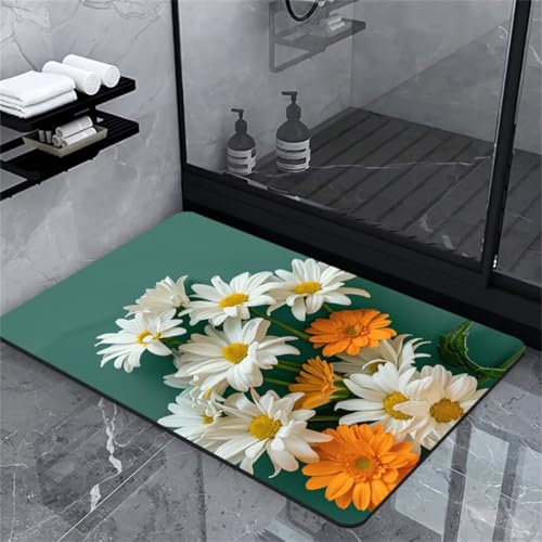 Badezimmerteppich, Badematte Rutschfest Badematte Stein, Badteppich Badvorleger Rutschfest Waschbar, Badematten Bad Teppich Badezimmer Teppiche, Bathroom Bath Mat, Badematte Teal Teppich 90x120cm von Hinnin