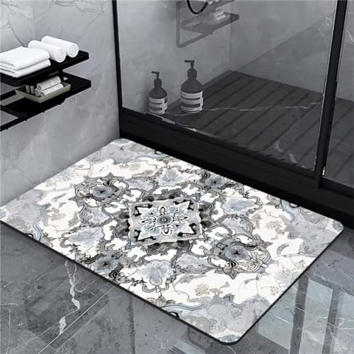 Badezimmerteppich, Badematte Rutschfest Badematte Stein, Badteppich Badvorleger Rutschfest Waschbar, Badematten Bad Teppich Badezimmer Teppiche, Bathroom Stone Bath Mat, Badematte Blue Teppich 50x80cm von Hinnin