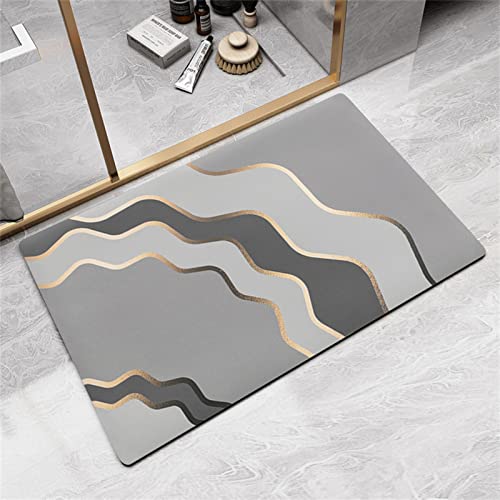 Badezimmerteppich Super Absorbierende Rutschfester Badematte, Badematten Badteppich 40x60cm Badvorleger Extra DüNn Schnelltrocknende Waschbare Badematte Home Rug, Badmatte Bodenmatte Floor Mat Grau von Hinnin