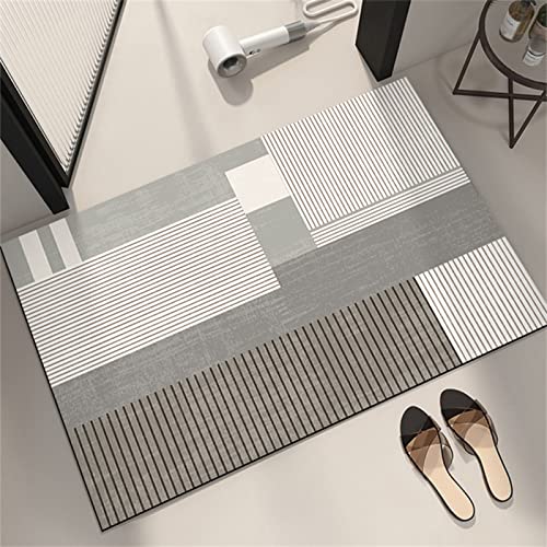 Badezimmerteppich Super Absorbierende Rutschfester Badematte, Badematten Badteppich 40x60cm Badvorleger Extra DüNn Schnelltrocknende Waschbare Badematte Home Rug, Badmatte Bodenmatte Floor Mat Grau von Hinnin