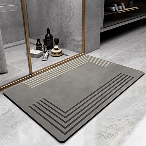 Badezimmerteppich Super Absorbierende Rutschfester Badematte, Badematten Badteppich 50x80cm Badvorleger Extra DüNn Schnelltrocknende Waschbare Badematte Home Rug, Badmatte Bodenmatte Floor Mat Grau von Hinnin