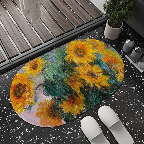 Badezimmerteppich Super Absorbierende Rutschfester Badematte, Badematten Badteppich 80x120cm Badvorleger Extra Schnelltrocknende Waschbare Badematte Home Rug, Badmatte Bodenmatte Floor Mat Sonnenblume von Hinnin