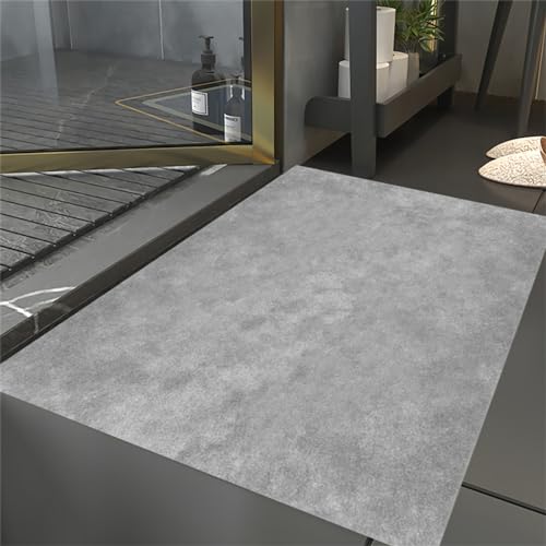 Hinnin Badezimmerteppich, Badematte Stein, Teppich Läufer, Stone Bath Mat, Badteppich rutschfest Waschbar, Absorbierende Badematte, Duschmatte, Badvorleger, Duschvorleger, Carpet Light Grey-90x120cm von Hinnin