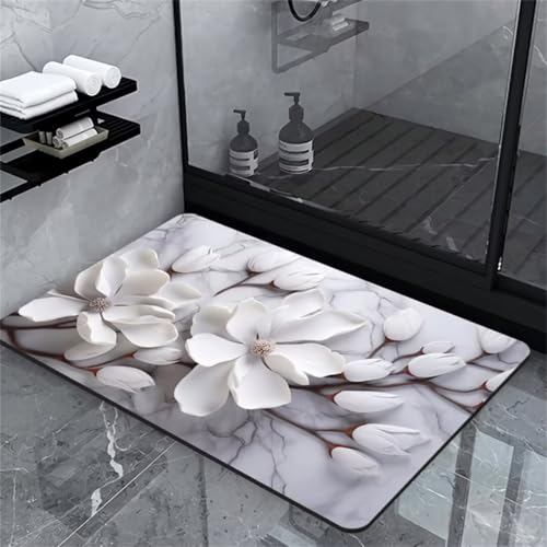 Hinnin Badezimmerteppich Badematte rutschfest Badematte Badteppich Badvorleger 100x150cm Badematten Badteppiche Duschmatte rutschfest, Duschvorleger Badezimmermatte rutschfest Stein Badematte White von Hinnin