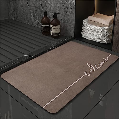 Super Absorbierende Badematte Bodenmatte 60x100cm Teppich Läufer Duschvorleger Badematte Rutschfest Fußmatten, Schnelltrocknende Badezimmerteppich Fußmatte Dusche, Badewannen Bathroom Mat Braun von Hinnin