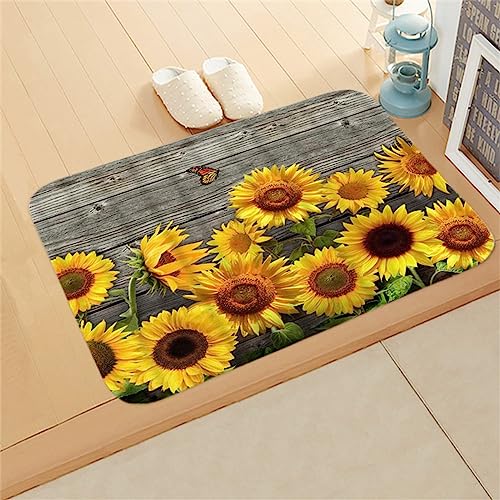 Super Absorbierende Badematte Bodenmatte 80x150cm Teppich Läufer Duschvorleger Badematte Rutschfest Fußmatten, Schnelltrocknende Badezimmerteppich Fußmatte Dusche, Badewannen Bathroom Mat Sonnenblume von Hinnin