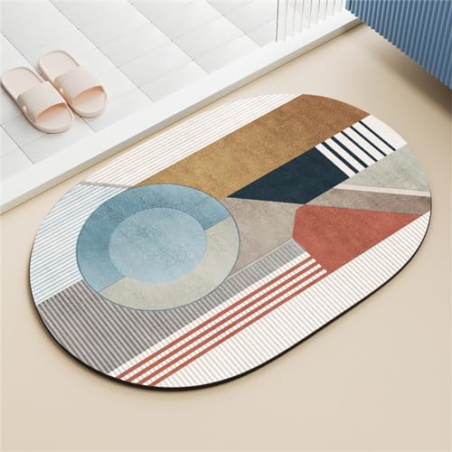 Super Absorbierende Badematte Bodenmatte 80x150cm Teppich Läufer Duschvorleger Badematte Rutschfest Fußmatten, Schnelltrocknende Badezimmerteppich Fußmatte Dusche, Badewannen Bathroom Mat Geometric von Hinnin