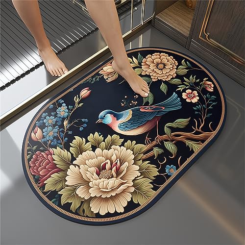 Super Absorbierende Badematte Bodenmatte 80x150cm Teppich Läufer Duschvorleger Badematte Rutschfest Fußmatten, Schnelltrocknende Badezimmerteppich Fußmatte Dusche, Badewannen Bathroom Mat Peony von Hinnin