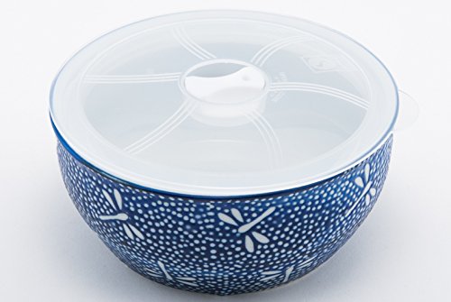 Mikrowellen-Schüssel aus Keramik mit Deckel, ideal für die Zubereitung von Lebensmitteln, zur Aufbewahrung von Mahlzeiten, (blaue Libelle, 15,2 cm) von Hinomaru Collection