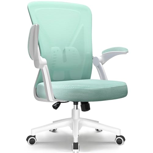 Bürostuhl, Schreibtischstuhl mit klappbare Armlehnen, Bürostuhl Ergonomisch Testsieger mit Lendenwirbelstütze Rückenschonend, Höhenverstellbare stuhl, Drehstuhl mit Wippfunktion,Türkiser Netzstuhl von Hinonde