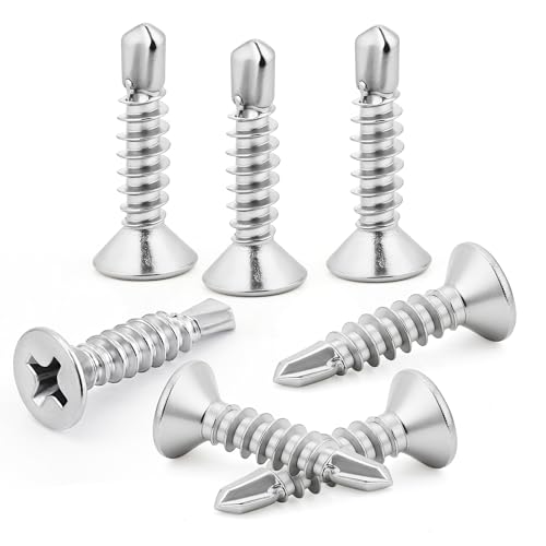 80 Stück 4,2 x 50 mm Senkkopf-Blechschrauben Selbstbohrende Schrauben Edelstahl Flachkopf für Bleche Dachfenster usw von Hinpote