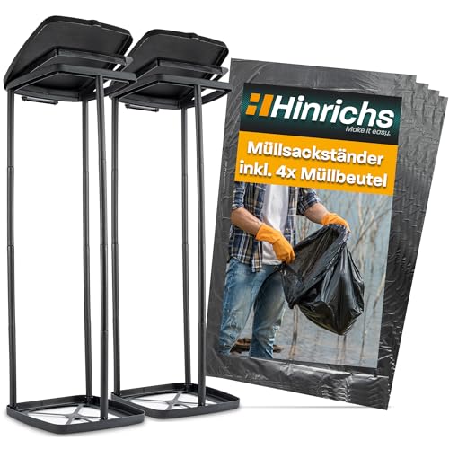 Hinrichs 2x Müllsackständer 120L - Höhenverstellbarer Müllbeutelhalter mit Deckel & Klemmring für 120L Müllsäcke - Müllsackhalter mit Deckel inkl. 4x 120L Müllsäcke - Gelber Sack Ständer von Hinrichs