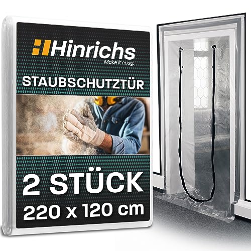 Hinrichs 2x Staubschutztür mit Reißverschluss - 220x120cm Staubschutztüren - Baufolie transparent Staubtür - Folientür mit Reißverschluss Abdeckfolie Maler - Staubschutzwand Dust Door von Hinrichs