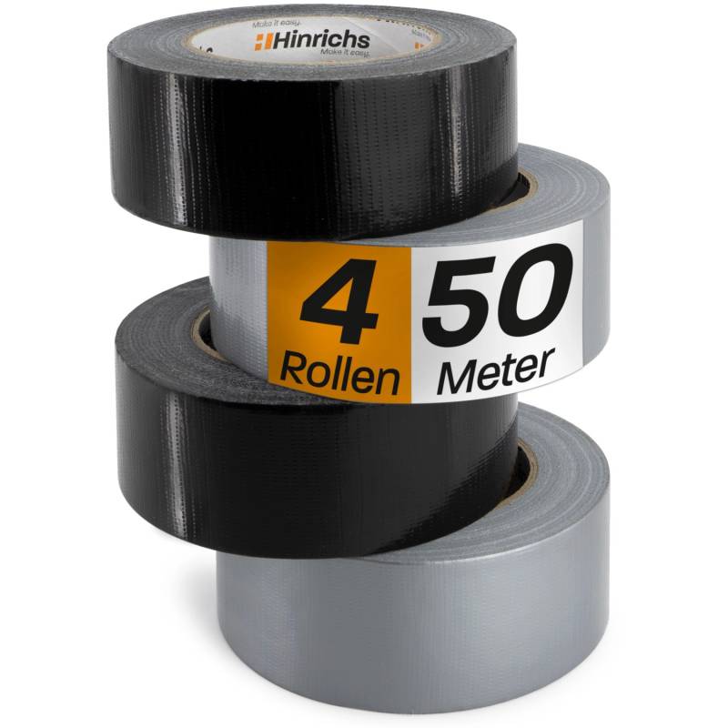 Hinrichs 4 Rollen Panzerband 50 Meter Schwarz und Silber von Hinrichs