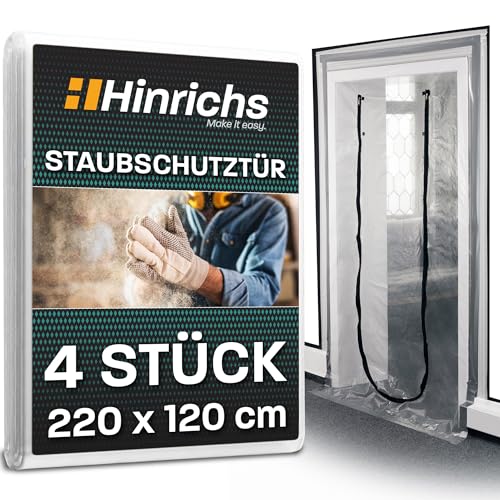 Hinrichs 4x Staubschutztür mit Reißverschluss - 220x120cm - Bautür transparent - Folientür mit Reißverschluss Abdeckfolie Maler - Staubschutz & Schmutzschleuse - reisßfeste Baustellentür von Hinrichs