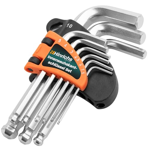 Hinrichs 9 tlg. Innensechskantschlüssel Satz Zoll und Metrisch - Innensechskant Satz mit Kugelkopf - Innensechskantschlüssel Set Fahrrad - Schlüssel Set – Hex Key von Hinrichs