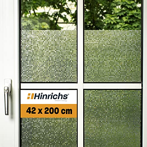 Hinrichs UV Fensterfolie Selbsthaftend - 42 x 200 cm Folie Fenster Sichtschutz Matt - Milchglasfolie Selbstklebend Fenster Acrylglas Milchglas - Fensterfolie Sichtschutz Fenster innen inklusive Rakel von Hinrichs