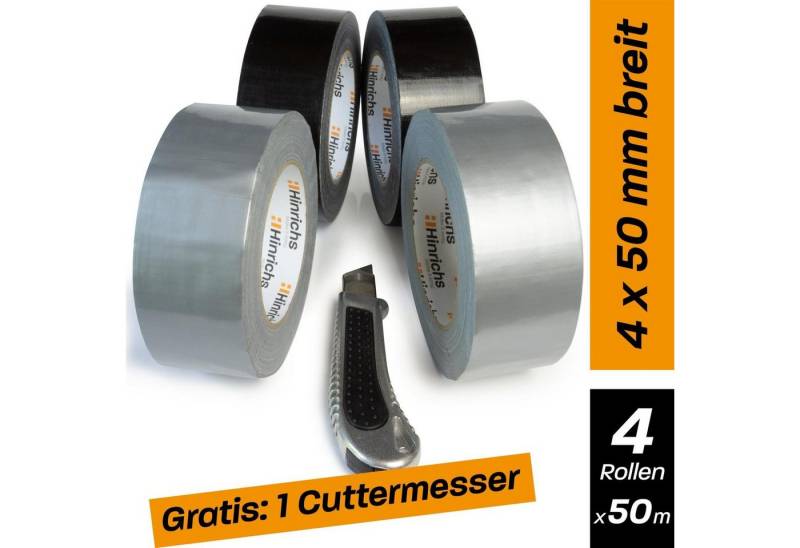 Hinrichs Klebeband Hinrichs 4 Rollen Panzerband schwarz und silber 50m 50 m x 50 mm plus Cuttermesser von Hinrichs