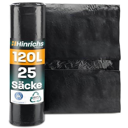 Hinrichs Müllsäcke 120L extra Stark - 25er Rolle - 70x110 cm - Extrem reißfeste Müllbeutel - Mülltüten aus Recycling LDPE - Schwarze Säcke - Abfallsäcke für Garten, Haushalt & Baustelle Hinrichs Müllsäcke 120L extra Stark - 25er Rolle - 70x110 cm - Extrem reißfeste Müllbeutel - Mülltüten aus Recycling LDPE - Schwarze Säcke - Abfallsäcke für Garten, Haushalt & Baustelle von Hinrichs