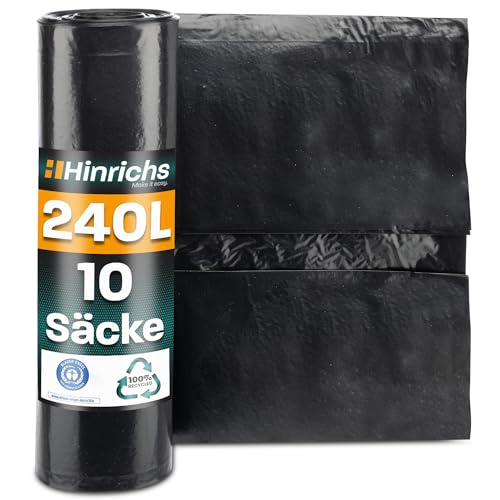 Hinrichs Müllsäcke 240L extra Stark - 10er Rolle - Abfallsäcke XXL Abfallbeutel - 100x125 cm - LDPE - perfekte Müllentsorgung für Haushalt Garten Gewerbe Baustelle - 10 Stück Müllbeutel 240 L schwarz von Hinrichs
