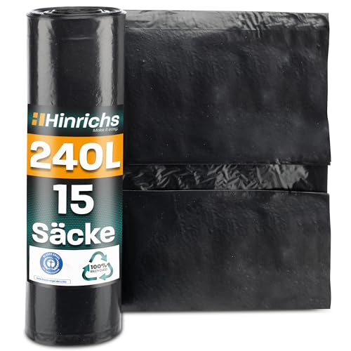 Hinrichs Müllsäcke 240L extra Stark - 15er Rolle - 100x125 cm - Extrem reißfeste Müllbeutel - Mülltüten aus Recycling LDPE - Schwarze Säcke - Abfallsäcke für Garten, Haushalt & Baustelle Hinrichs Müllsäcke 240L extra Stark - 15er Rolle - 100x125 cm - Extrem reißfeste Müllbeutel - Mülltüten aus Recycling LDPE - Schwarze Säcke - Abfallsäcke für Garten, Haushalt & Baustelle von Hinrichs