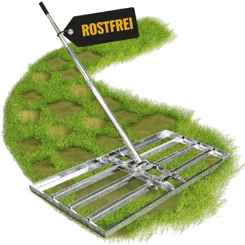Hinrichs Rasenrakel Edelstahl - Rasen-Nivellierrechen 75cmx35cm - Rakel als Verteiler von Rasensand mit 170cm Stiel - Gerät zum Sanden von Rasen - Lawn Leveling Rake von Hinrichs