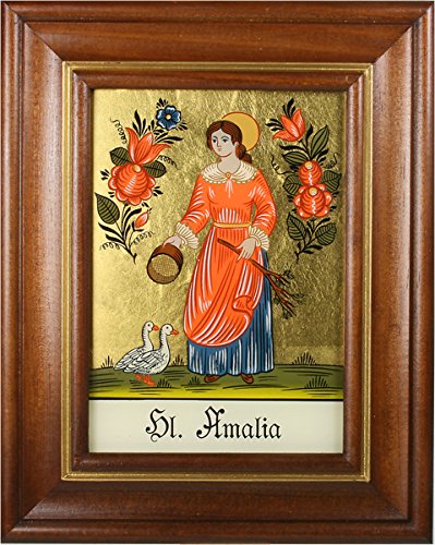 Hinterglaswerkstätten - Hinterglasbild/Patronatsbild Hl. Amalia mit braun gebeizten Holzrahmen, handbemalt mit Legende des Heiligen auf der Bildrückseite, ca. B: 12,5 x H: 16 cm Hinterglaswerkstätten - Hinterglasbild/Patronatsbild Hl. Amalia mit braun gebeizten Holzrahmen, handbemalt mit Legende des Heiligen auf der Bildrückseite, ca. B: 12,5 x H: 16 cm von Hinterglaswerkstätten