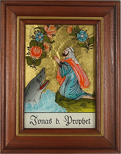 Hinterglaswerkstätten - Hinterglasbild/Patronatsbild Hl. Jonas der Prophet mit braun gebeizten Holzrahmen, handbemalt mit Legende des Heiligen auf der Bildrückseite, ca. B: 12,5 x H: 16 cm Hinterglaswerkstätten - Hinterglasbild/Patronatsbild Hl. Jonas der Prophet mit braun gebeizten Holzrahmen, handbemalt mit Legende des Heiligen auf der Bildrückseite, ca. B: 12,5 x H: 16 cm von Hinterglaswerkstätten