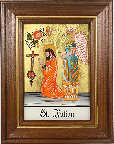 Hinterglaswerkstätten - Hinterglasbild/Patronatsbild Hl. Julian mit braun gebeizten Holzrahmen, handbemalt mit Legende des Heiligen auf der Bildrückseite, ca. B: 12,5 x H: 16 cm Hinterglaswerkstätten - Hinterglasbild/Patronatsbild Hl. Julian mit braun gebeizten Holzrahmen, handbemalt mit Legende des Heiligen auf der Bildrückseite, ca. B: 12,5 x H: 16 cm von Hinterglaswerkstätten