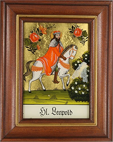 Hinterglaswerkstätten - Hinterglasbild/Patronatsbild Hl. Leopold mit braun gebeizten Holzrahmen, handbemalt mit Legende des Heiligen auf der Bildrückseite, ca. B: 12,5 x H: 16 cm Hinterglaswerkstätten - Hinterglasbild/Patronatsbild Hl. Leopold mit braun gebeizten Holzrahmen, handbemalt mit Legende des Heiligen auf der Bildrückseite, ca. B: 12,5 x H: 16 cm von Hinterglaswerkstätten