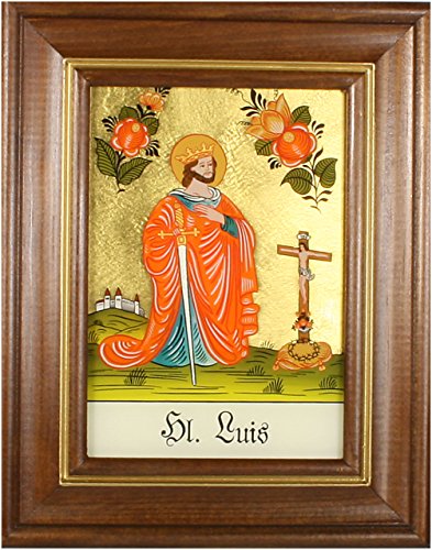 Hinterglaswerkstätten - Hinterglasbild/Patronatsbild Hl. Luis mit braun gebeizten Holzrahmen, handbemalt mit Legende des Heiligen auf der Bildrückseite, ca. B: 12,5 x H: 16 cm Hinterglaswerkstätten - Hinterglasbild/Patronatsbild Hl. Luis mit braun gebeizten Holzrahmen, handbemalt mit Legende des Heiligen auf der Bildrückseite, ca. B: 12,5 x H: 16 cm von Hinterglaswerkstätten