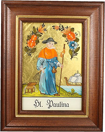 Hinterglaswerkstätten - Hinterglasbild/Patronatsbild Hl. Paulina mit braun gebeizten Holzrahmen, handbemalt mit Legende des Heiligen auf der Bildrückseite, ca. B: 12,5 x H: 16 cm Hinterglaswerkstätten - Hinterglasbild/Patronatsbild Hl. Paulina mit braun gebeizten Holzrahmen, handbemalt mit Legende des Heiligen auf der Bildrückseite, ca. B: 12,5 x H: 16 cm von Hinterglaswerkstätten