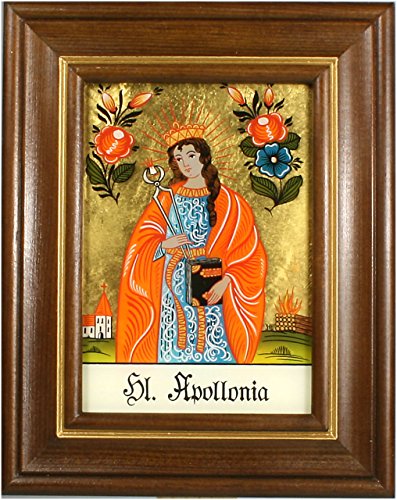 Hinterglaswerkstätten - Hinterglasbild/Patronatsbild Hl. Apollonia mit braun gebeizten Holzrahmen, handbemalt mit Legende des Heiligen auf der Bildrückseite, ca. B: 12,5 x H: 16 cm Hinterglaswerkstätten - Hinterglasbild/Patronatsbild Hl. Apollonia mit braun gebeizten Holzrahmen, handbemalt mit Legende des Heiligen auf der Bildrückseite, ca. B: 12,5 x H: 16 cm von Hinterglaswerkstätten
