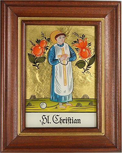 Hinterglaswerkstätten - Hinterglasbild/Patronatsbild Hl. Christian mit braun gebeizten Holzrahmen, handbemalt mit Legende des Heiligen auf der Bildrückseite, ca. B: 12,5 x H: 16 cm Hinterglaswerkstätten - Hinterglasbild/Patronatsbild Hl. Christian mit braun gebeizten Holzrahmen, handbemalt mit Legende des Heiligen auf der Bildrückseite, ca. B: 12,5 x H: 16 cm von Hinterglaswerkstätten