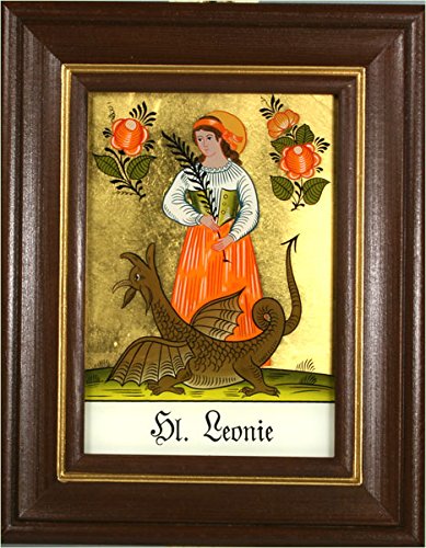 Hinterglaswerkstätten - Hinterglasbild/Patronatsbild Hl. Leonie mit braun gebeizten Holzrahmen, handbemalt mit Legende des Heiligen auf der Bildrückseite, ca. B: 12,5 x H: 16 cm Hinterglaswerkstätten - Hinterglasbild/Patronatsbild Hl. Leonie mit braun gebeizten Holzrahmen, handbemalt mit Legende des Heiligen auf der Bildrückseite, ca. B: 12,5 x H: 16 cm von Hinterglaswerkstätten