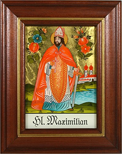 Hinterglaswerkstätten - Hinterglasbild/Patronatsbild Hl. Maximilian mit braun gebeizten Holzrahmen, handbemalt mit Legende des Heiligen auf der Bildrückseite, ca. B: 12,5 x H: 16 cm Hinterglaswerkstätten - Hinterglasbild/Patronatsbild Hl. Maximilian mit braun gebeizten Holzrahmen, handbemalt mit Legende des Heiligen auf der Bildrückseite, ca. B: 12,5 x H: 16 cm von Hinterglaswerkstätten