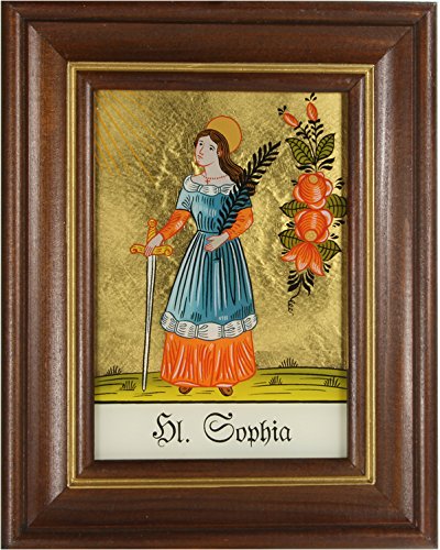 Hinterglaswerkstätten - Hinterglasbild/Patronatsbild Hl. Sophia mit braun gebeizten Holzrahmen, handbemalt mit Legende des Heiligen auf der Bildrückseite, ca. B: 12,5 x H: 16 cm Hinterglaswerkstätten - Hinterglasbild/Patronatsbild Hl. Sophia mit braun gebeizten Holzrahmen, handbemalt mit Legende des Heiligen auf der Bildrückseite, ca. B: 12,5 x H: 16 cm von Hinterglaswerkstätten