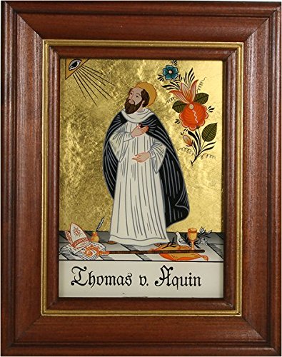 Hinterglaswerkstätten - Hinterglasbild/Patronatsbild Hl. Thomas v. Aquin mit braun gebeizten Holzrahmen, handbemalt mit Legende des Heiligen auf der Bildrückseite, ca. B: 12,5 x H: 16 cm Hinterglaswerkstätten - Hinterglasbild/Patronatsbild Hl. Thomas v. Aquin mit braun gebeizten Holzrahmen, handbemalt mit Legende des Heiligen auf der Bildrückseite, ca. B: 12,5 x H: 16 cm von Hinterglaswerkstätten