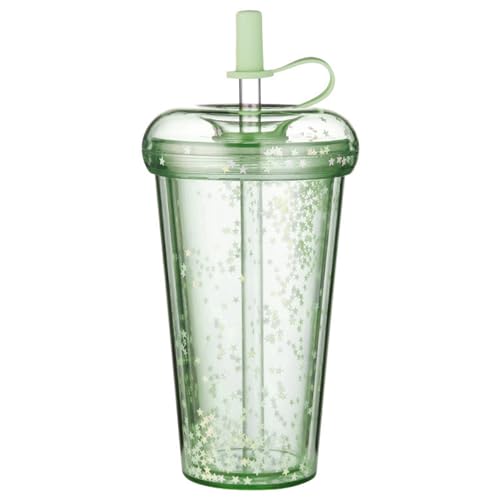 Glitter Cups Doppelwandiger Becher mit Deckel und Strohhalm 420 ml/14, 2 oz Sicherer Isolierbecher mit Strohhalm Auslaufsicherer Glitzerbecher Tragbarer Wasserbecher mit Trinkhalm und Deckel Grün von Hintyne