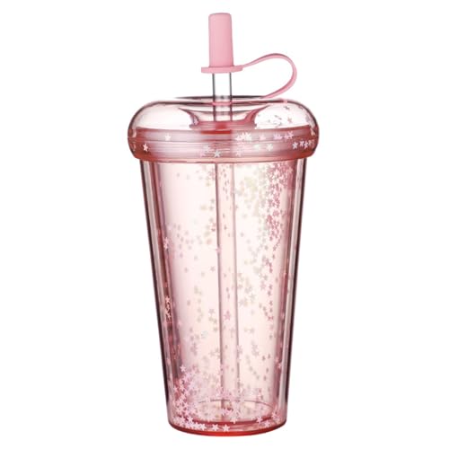 Glitzerbecher doppelwandiger Becher mit Deckel und Strohhalm 420 ml sicherer Isolierbecher mit Strohhalm auslaufsichere Glitzerbecher tragbarer Wasserbecher mit Strohhalm und Deckel für Schule Büro von Hintyne