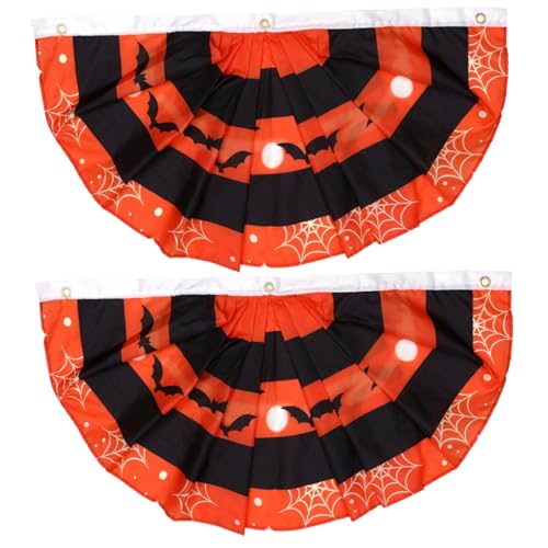 Halloween-Wimpelkette 2 Stück 91 x 46 cm Plissiertes Fledermaus-Spinnennetzmuster Halloween-Flagge orange-Schwarze Wimpelkette für Veranda Garten Hof Feiertagsparty Halloween-Wimpelkette 2 Stück 91 x 46 cm Plissiertes Fledermaus-Spinnennetzmuster Halloween-Flagge orange-Schwarze Wimpelkette für Veranda Garten Hof Feiertagsparty von Hintyne