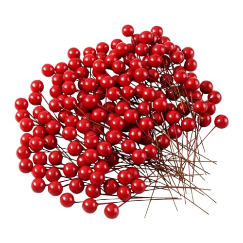 Hintyne 200 Stück Weihnachtsspieße künstliche Beeren Weihnachts Stechpalmenbeeren Schaumstoffbälle Eisendraht rote Bälle Kaffeestiel Kranzherstellung Zubehör Weihnachtsparty Dekoration von Hintyne