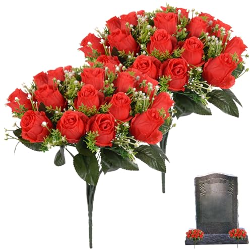 Künstliche Blumen für Gräber 2 Bündel künstliche Rosen Grabblumen realistische Friedhofsblumen mit Blättern Seiden-Gefälschte Rosen Gräber 18 Blütenköpfe für jedes Bündel Künstliche Blumen für Gräber 2 Bündel künstliche Rosen Grabblumen realistische Friedhofsblumen mit Blättern Seiden-Gefälschte Rosen Gräber 18 Blütenköpfe für jedes Bündel von Hintyne