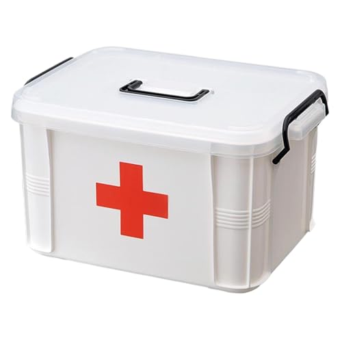 Hintyne Medikamenten-Aufbewahrungsbox 10x7x5 Zoll 2-stufige tragbare Erste-Hilfe-Aufbewahrungsbox mit Verschlussschnalle und transparentem Deckel Erste-Hilfe-Organizer mit großer Kapazität von Hintyne