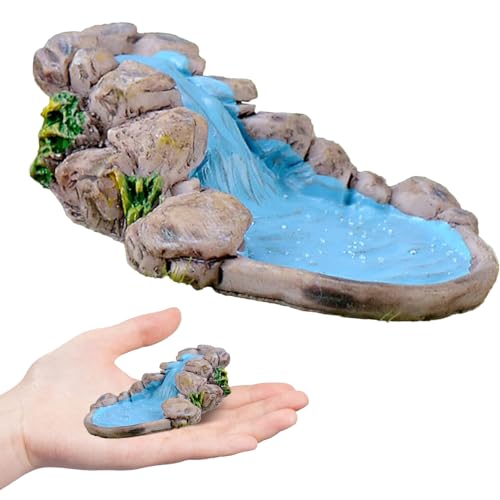 Hintyne Mini-Teich realistischer Mini-Wasserfall aus Kunstharz 5, 1 x 1, 5 cm fließendes Wasser und Stein Mikrolandschaft Vintage-Szene-Ornament Feengarten-Zubehör von Hintyne