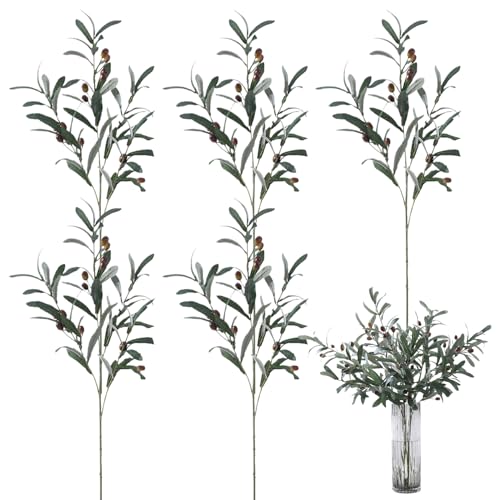 Hintyne Olivenzweige für Vasen 5 Stück künstliche Olivenzweige 76,2 cm künstliche Olivenbaumzweige mit lebensechten Oliven 4 Zweige realistische grüne Stiele für Zuhause Stil 1 von Hintyne